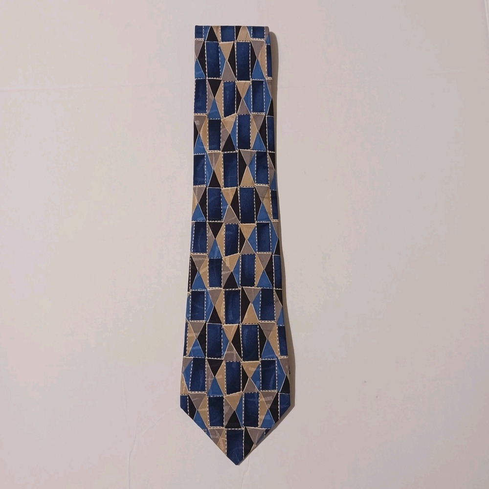 Fumagalli's Blue and Tan Geometric 100% silk tie